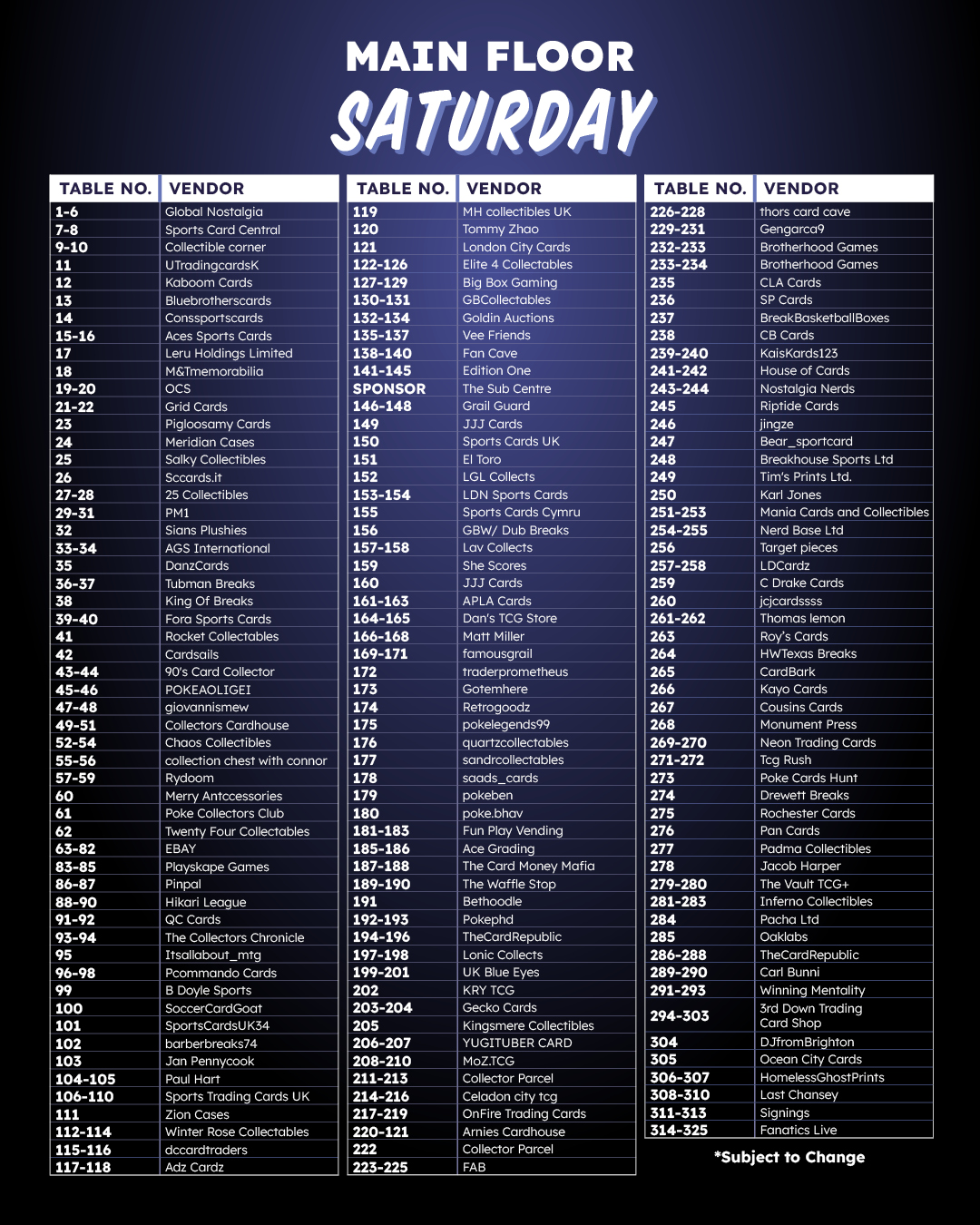 Saturday Main Floor Vendors