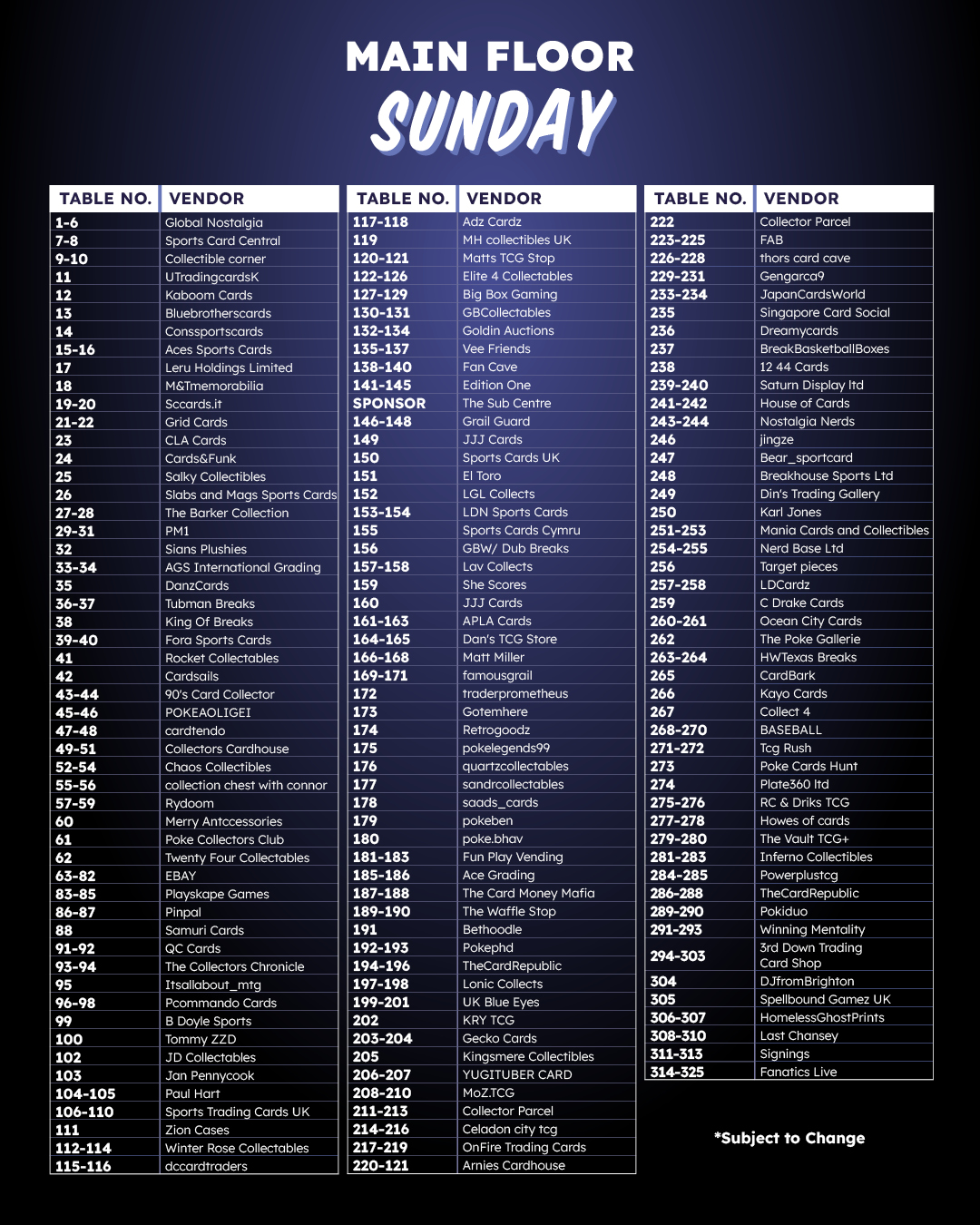 Sunday Main Floor Vendors