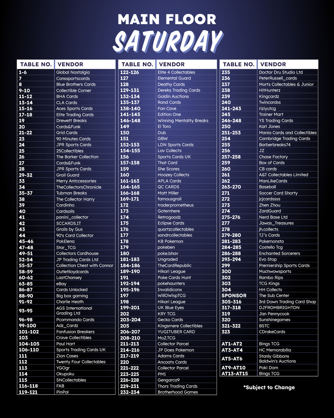 Saturday Main Floor Vendors