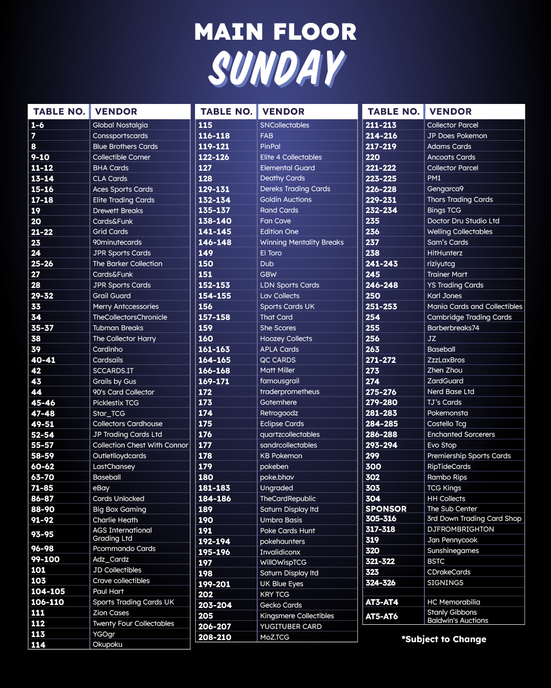 Sunday Main Floor Vendors